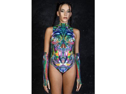 9074 multichrome skin sleeveless bodysuit front view