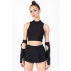 9047 black half zip crop top front view
