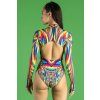 9089 2 rainbow glitch cut out long sleeved bodysuit back view