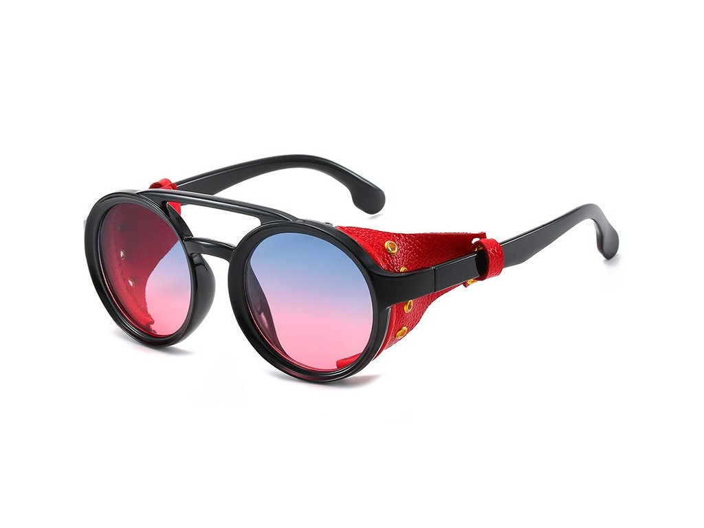 Steampunk Shields Sunglasses Men Women Classic Sun Glasses With Side Leather  Round Eyewears Punk UV400 Lens