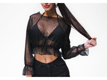 Transparent short black women's top