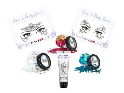 Set di strass e glitter autoadesivi Fantasy con colla per il viso
