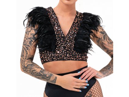 Sequined top with feathers