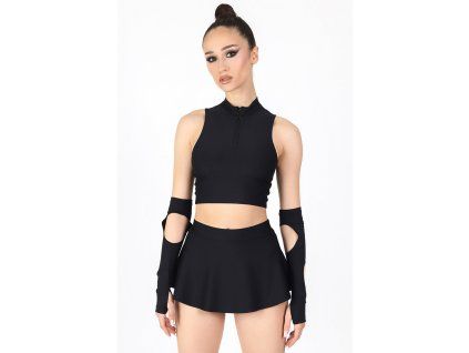 9047 black half zip crop top front view