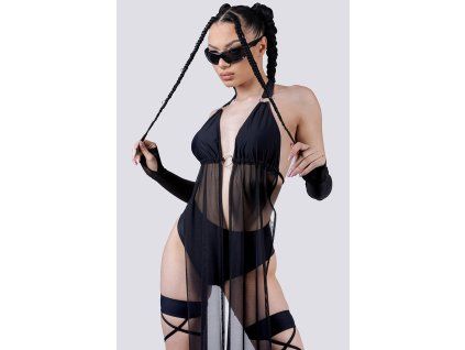 9050 black maxi scarf top close front view