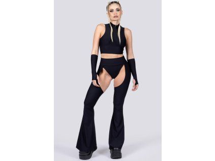 9116 black bell bottoms chaps set front view
