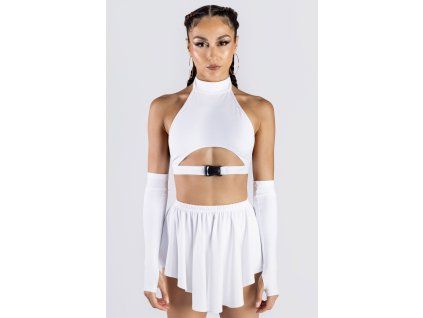 9104 white pleated rave skirt studio front view