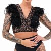 Sequined top with feathers