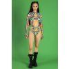 9089 3 rainbow glitch cut out long sleeved bodysuit full view