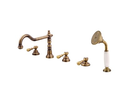 MORAVA RETRO - Vanová baterie 5-otvorová, Stará mosaz (Bronz) MK464.0PSM, RAV Slezák (Barva Stará mosaz (Bronz), Rozměr 3,8")