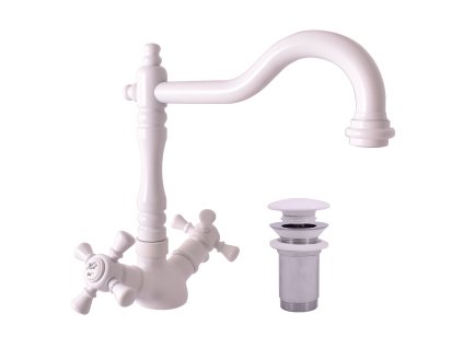 MORAVA RETRO - Umyvadlová baterie s výpustí, Bílá - lesklá MK321.0/8B, RAV Slezák (Barva Bílá - lesklá, Rozměr 3,8")