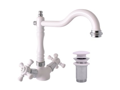 MORAVA RETRO - Umyvadlová baterie s výpustí, Bílá/Chrom MK321.0/8BC, RAV Slezák (Barva bílá/chrom, Rozměr 3,8")