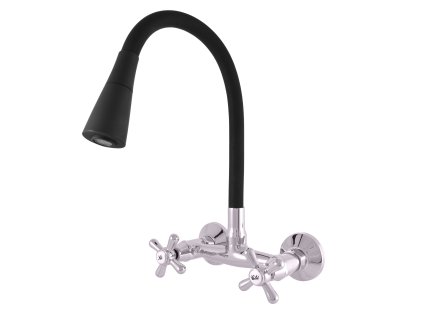 MORAVA RETRO - Umyvadlová/dřezová baterie s flexibilním ramínkem, Chrom/Černá MK102.5/13, RAV Slezák (Barva chrom/černá, Rozměr 100 mm)