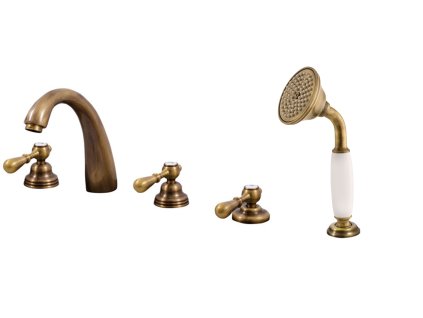 MORAVA RETRO - Vanová baterie 5-otvorová, Stará mosaz (Bronz) MK476.0PSM, RAV Slezák (Barva Stará mosaz (Bronz), Rozměr 3,8")