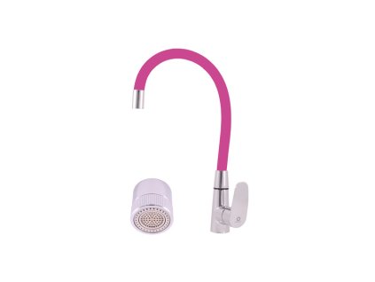 AMUR - Dřezová baterie s flexibilním ramínkem, Chrom/Růžová AM719.0/11R, RAV Slezák (Barva chrom/růžová, Rozměr 3,8")