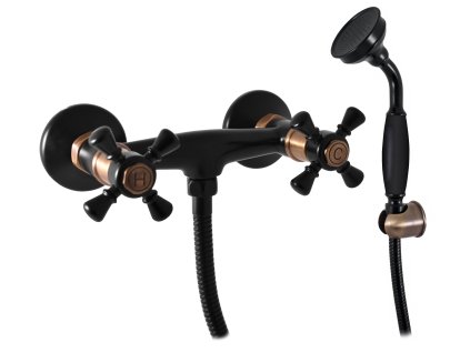 MORAVA RETRO - Sprchový set s baterií, Černá matná/Stará mosaz (Bronz) MK380.5/1CMATSM, RAV Slezák (Barva Černá matná/Stará mosaz (Bronz), Rozměr 100 mm)