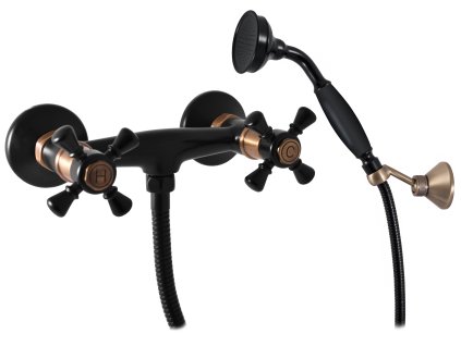 MORAVA RETRO - Sprchový set s baterií, Černá matná/Stará mosaz (Bronz) MK380.5/2CMATSM, RAV Slezák (Barva Černá matná/Stará mosaz (Bronz), Rozměr 100 mm)
