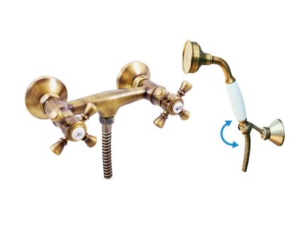 MORAVA RETRO - Sprchový set s baterií, Stará mosaz (Bronz) MK380.5/2SM, RAV Slezák (Barva Stará mosaz (Bronz), Rozměr 100 mm)