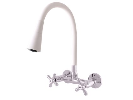 MORAVA RETRO - Umyvadlová/dřezová baterie s flexibilním ramínkem, Bílá/Chrom MK102.5/13CB, RAV Slezák (Barva bílá/chrom, Rozměr 100 mm)
