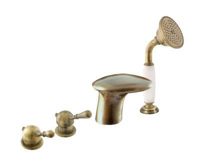 LABE - Vanová baterie 4-otvorová, vodopád, Stará mosaz (Bronz) L471.0PSM, RAV Slezák (Barva Stará mosaz (Bronz), Rozměr 3,8")