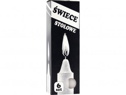 1686 20 s1 66 nazwa Świeca stołowa waga 45 gram kolor biały roz 1,9 cm x 19 cm ilość 6 sztuk czas palenia 6h