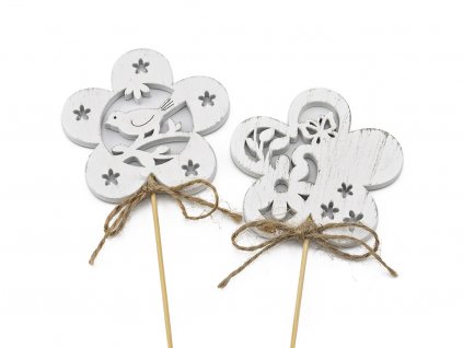 Zápich květinka dřevo balení 10ks - bílá