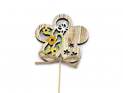 Zápich květinky s motýlkem dřevo balení 6ks