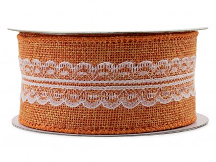 Stuha s krajkou 5cm - oranžová