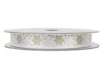 Vánoční stuha s vločkami 1,6cm - zlatá