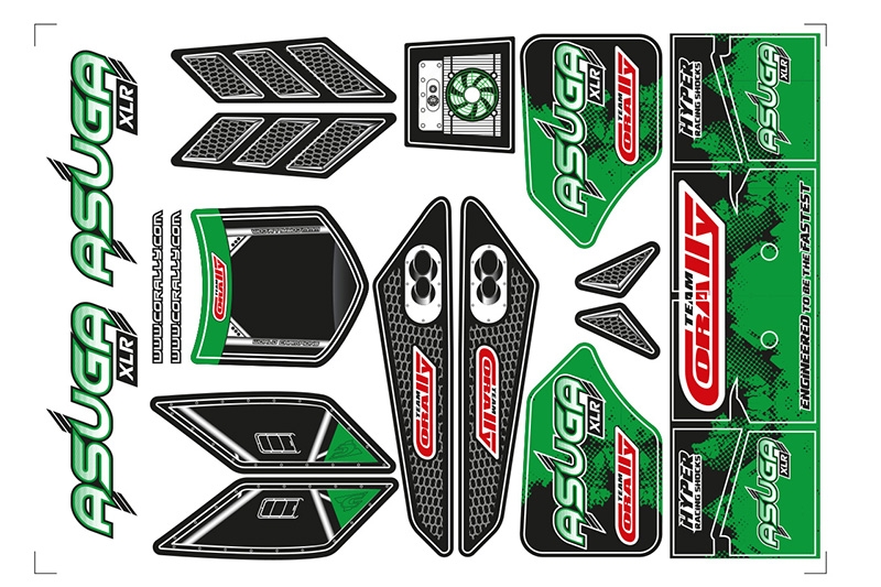 Fotografie produktu: TEAM CORALLY Nálepky pro karoserii - Asuga ASUGA XLR - zelené - 1 ks.