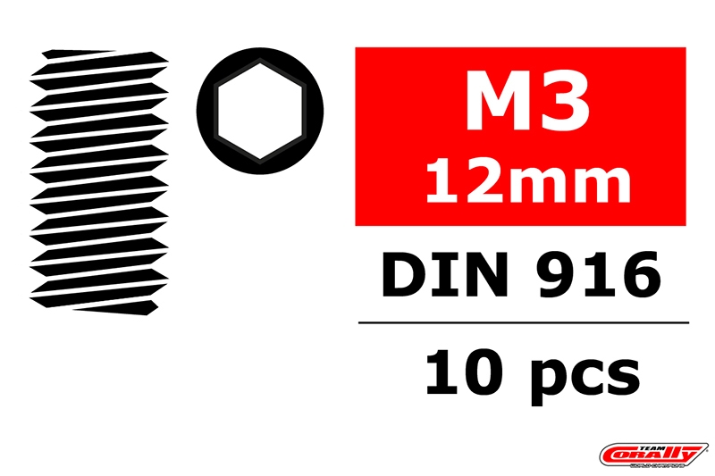 Fotografie produktu: TEAM CORALLY Ocelový Imbusový červík, M3x12mm, 10 ks.