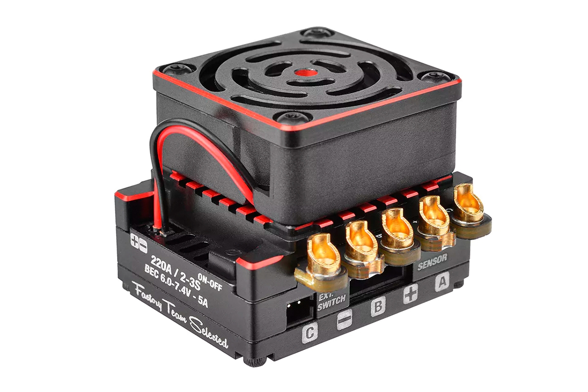 Fotografie produktu: TEAM CORALLY CMM-10 Racing Controller - 2-3S - 220A - senzorový regulátor - černý/červený