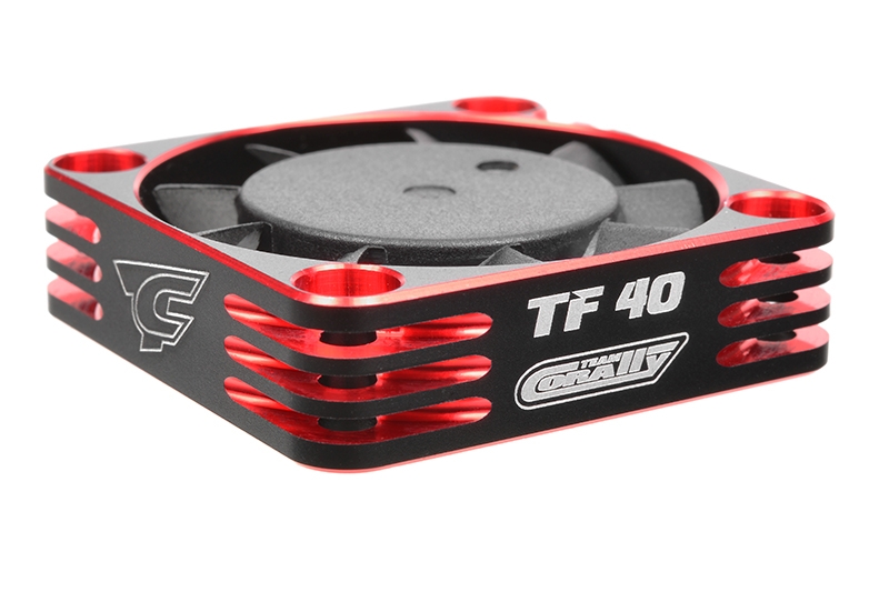 Fotografie produktu: TEAM CORALLY Ultra High Speed hliníkový větráček 40mm, černo/červený - 6-8,4V - konektor BEC černý