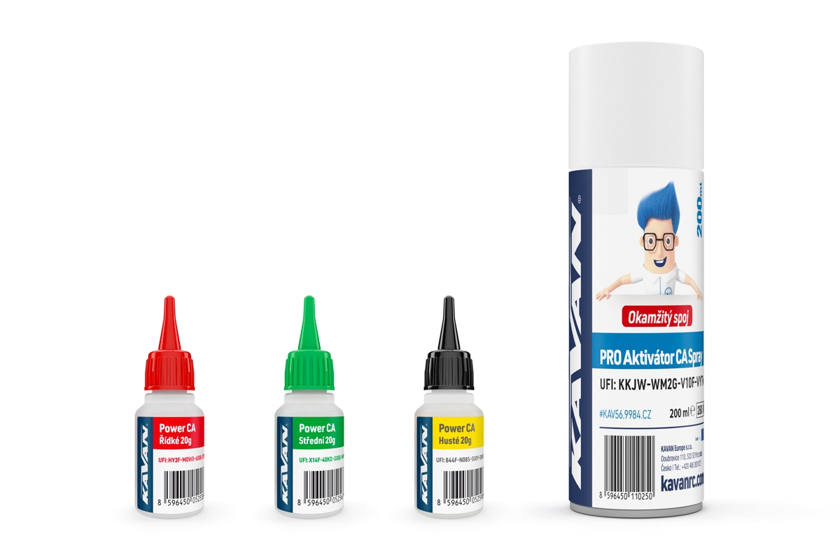 Fotografie produktu: KAVAN POWER CA PACK vteř.lepidla 3x20g (Ř,S,H) + aktivátor PRO 200ml (CZ)