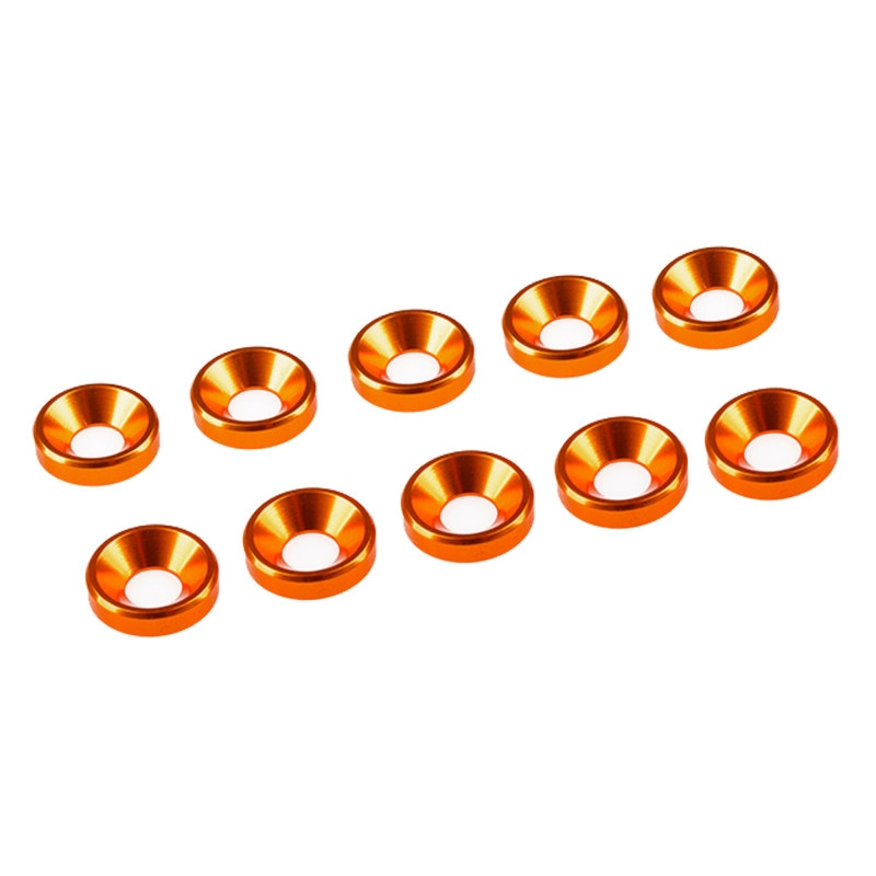 Fotografie produktu: Ultimate Racing 3 mm hliníkové konické podložky oranžové, 10 ks.