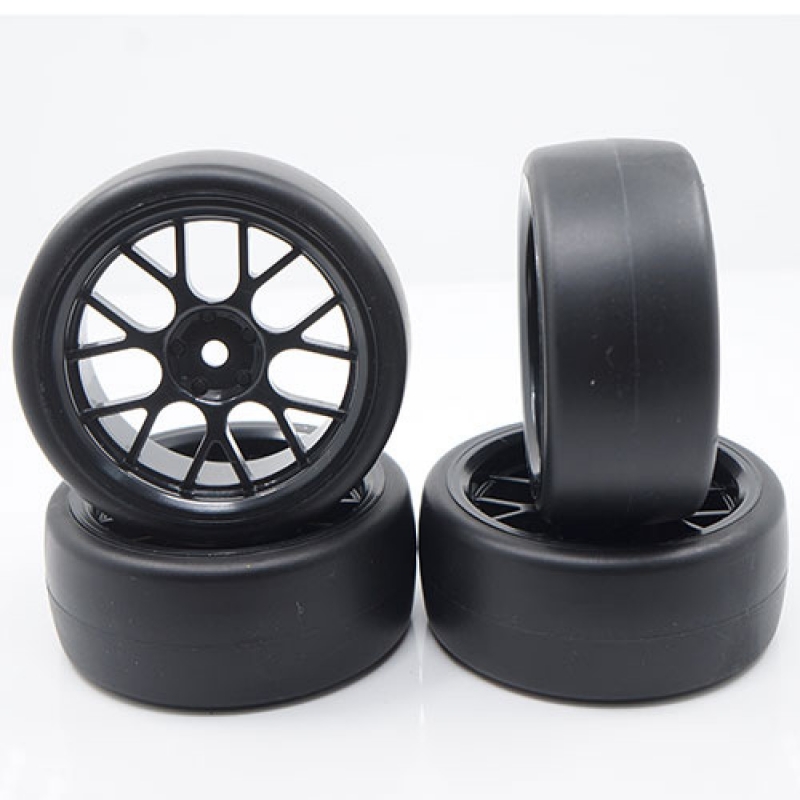 Fotografie produktu: Yeah Racing Spec D CS Wheel Offset +3 Black w/Tire 4ks pro 1/10 Drift