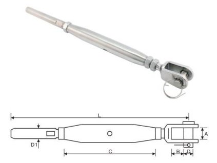 Lisovací lanový napínák s čelistí, svorníkem AISI304 AISI316​