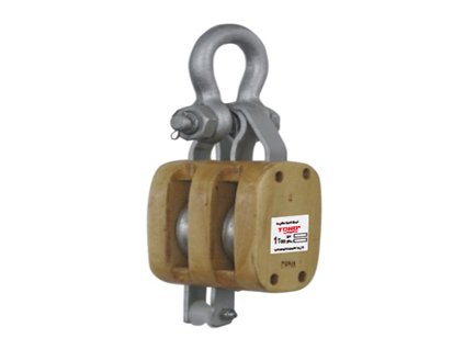 Kladka ze dřeva s dvojitým kolem a třmenem