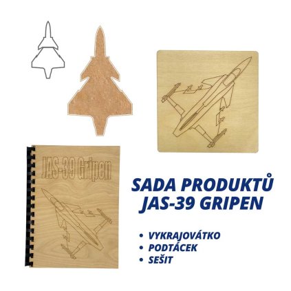 Sada JAS-39 Gripen – vykrajovátko, podtácek, sešit A5