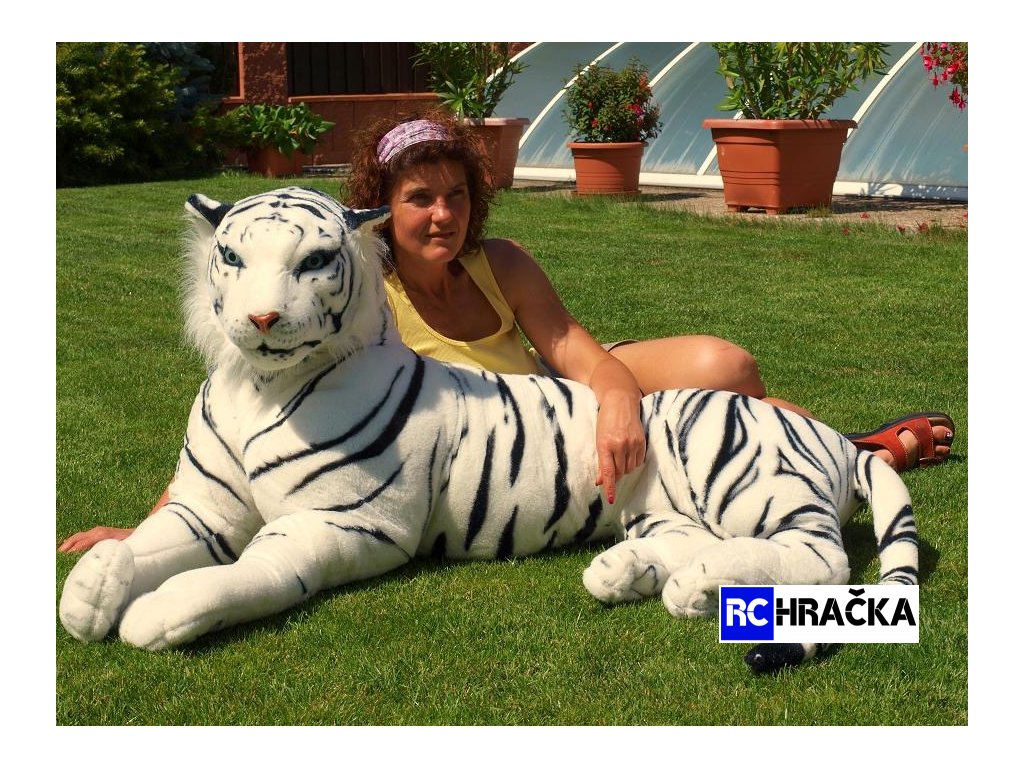 1305 obrovsky plysovy tygr lezici delka 200cm bily