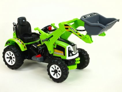 2148 2 elektricky silny traktor kingdom s ovladatelnou nakladaci lzici mohutnymi koly a konstrukci 2x motor 12v 2x nahon zeleny