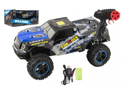 Auto RC terénní modré 39cm plast 2,4GHz na baterie + dobíjecí pack v krabici 46x21x27cm