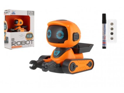 Robot s fixou jezdící po namalované čáře plast 7x12cm na baterie se světlem, zvukem