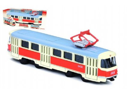 Tramvaj Tatra T3 česká kovová 16cm retro na zpětný chod v krabičce 20x8x6cm CZ design