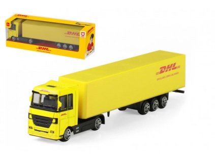 Auto kamion s návěsem DHL plast 19cm na volný chod v krabičce 20x6x4cm