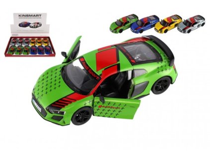 Auto Kinsmart 2020 Audi R8 Coupé 1:36 kov/plast 12,5cm 4 barvy na zpětné natažení 12ks v boxu