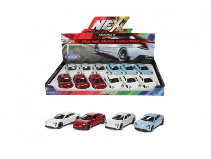Auto Welly Porsche Taycan Turbo S kov/plast 12cm 4 barvy na zpětné natažení 12ks v boxu