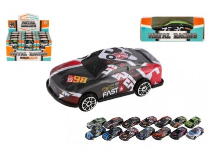 Auto závodní mini kov/plast 6cm na volný chod mix barev v krabičce 48ks v boxu