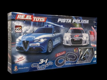 RE.EL Toys autodráha licencovaná Polizia 3v1 1:43 3 metry, 3 sestavy, LED světla