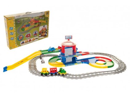 Play Tracks - vlak s kolejemi plast 4ks autíček,délka dráhy 6,4m s doplňky v krabici 80x53x14cm 12m+